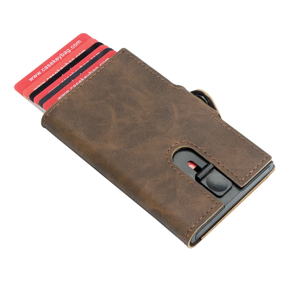 NEW Design Custom LOGO Aluminum Wallet Men RFID Auto Pop Up Credit With Money Pocket Metal Business Slide Card Holder