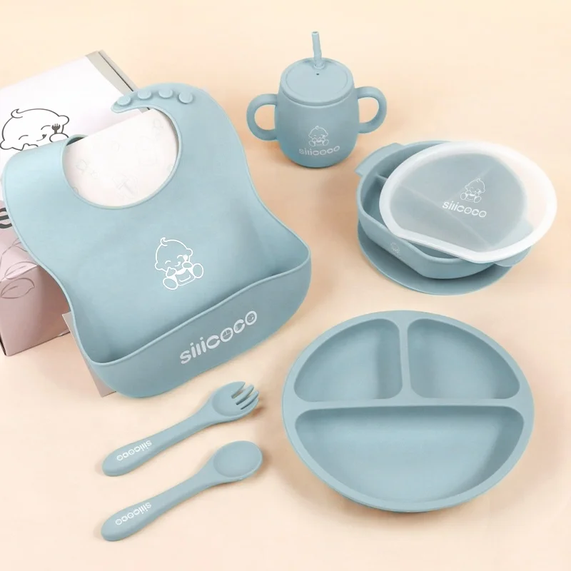 Silicoco Wholesale Custom BPA Free Silicone Bowl Suction Snacks Cup Straw Plate Bibs Products Kid Other Tableware Baby Feeding S