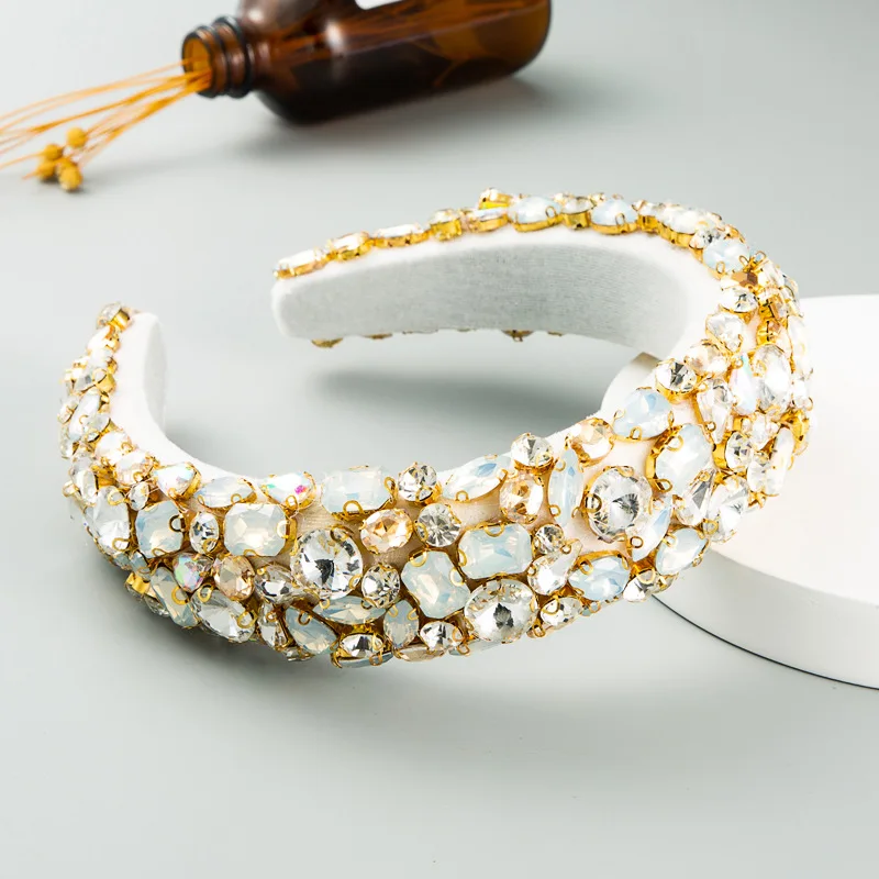 
Dvacaman 2020 Fashion Designer Banquet Luxury Colorful Rhinestone Bling Sponge Wide Headband for Women 