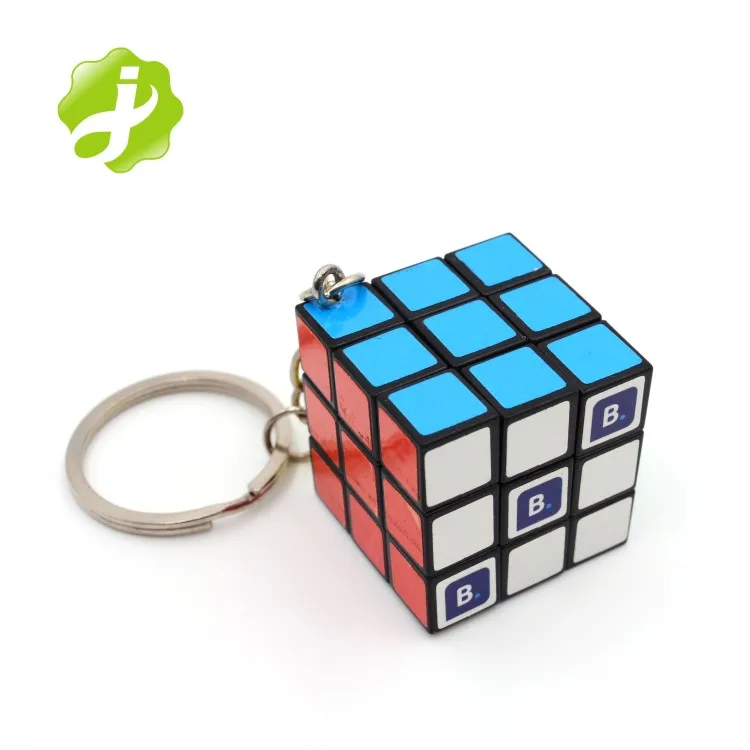 Promotion custom logo printing Mini 3*3*3cm plastic Magic cube keychain