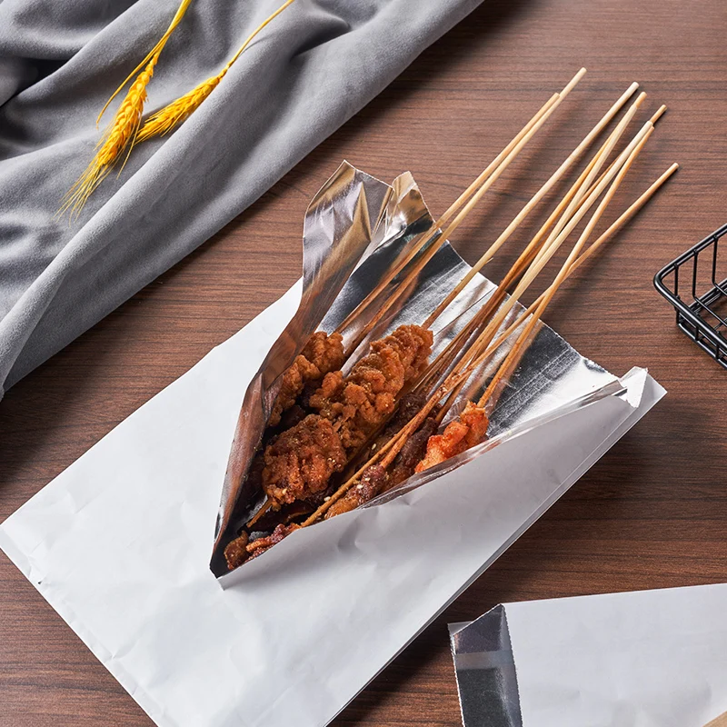 Food Insulation Bag Fried Skewers Packaging Aluminum Foil Takeaway Insulated Kraft Paper Bag Hot Food Packaging Barbecue bag