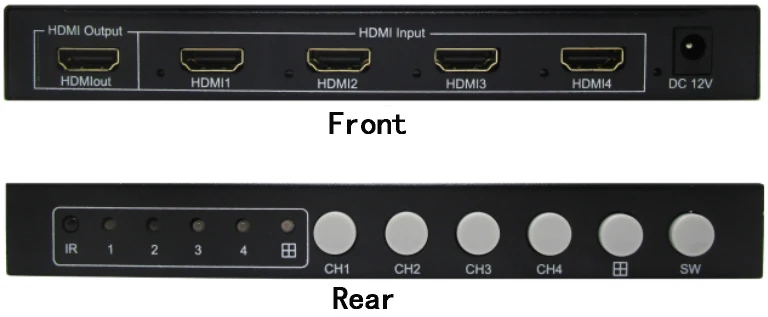 
HDV-VS4 Full HD 1080P Quad Screen Splitter 4 X 1 IR Remote Control 4 Channel HDMI Multiviewer Switch 