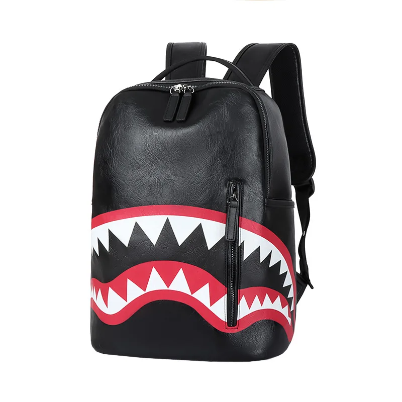 New Arrival Fashion Printed Custom Leather Shark Backpack Spray Ground Bag Casual Sports Backpack Men Women
