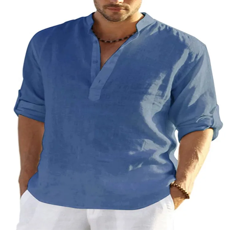 Wholesale  Half Sleeve 100  Linen Fabric Men Cotton  Linen Shirts  Men