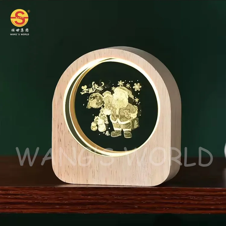 Bedroom Living Room Decoration 3D Optical Creative Bedside Lamp Battery Power Light Night Light Wood Carved Acrylic Table Lamp