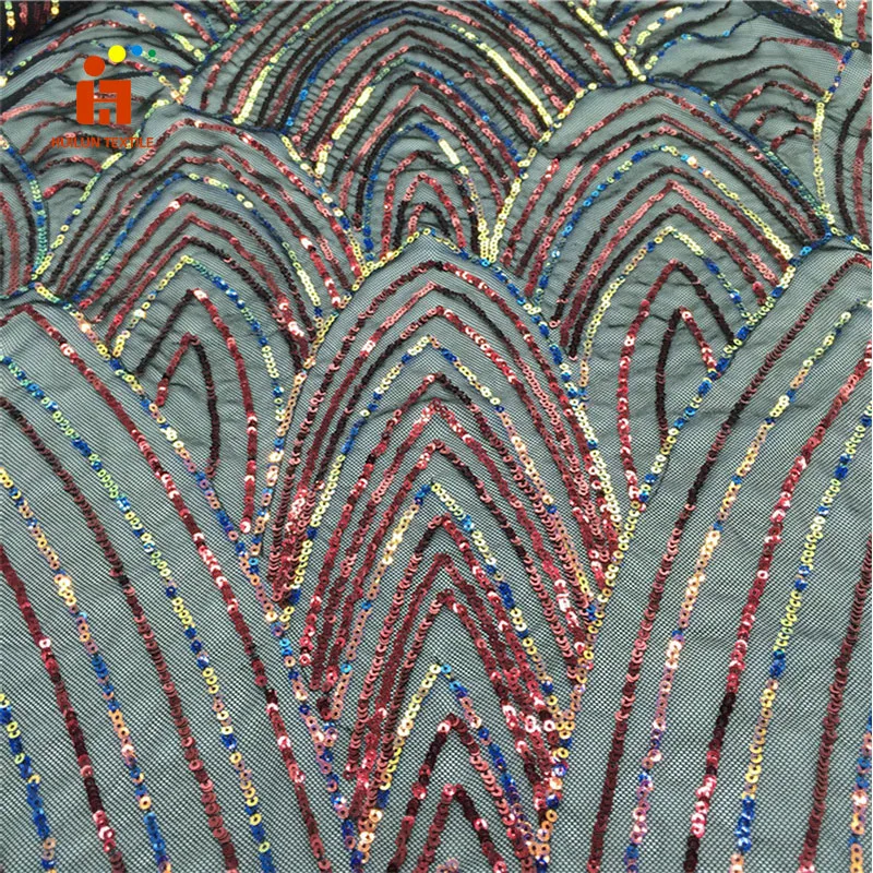 HLJ233 wholesale gold mesh 5mm sequin fabric for wedding party