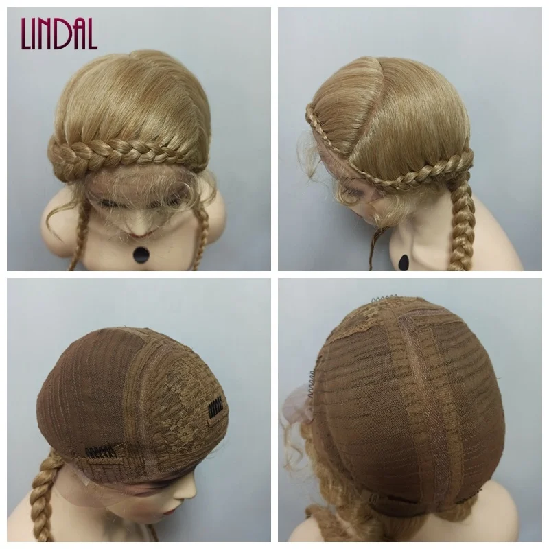 LINDAL braided frontal wig with baby hair 1B#, 1/99#, 1/30#, 1/27#, 27/613# 2 braids wig hd lace front Perruque Tresse