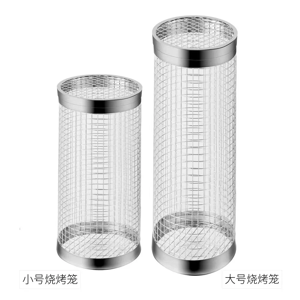 Royalunion Stainless Steel  Barbecue Rack Bbq Grill Basket Rolling Grilling Basket Outdoor Camping  For Roasting Meat