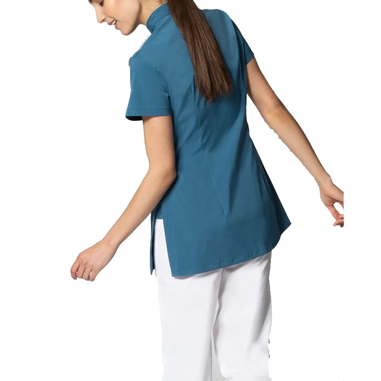 Competitive Price Fade-Resistant Two Deep Front Pockets Mandarin Collar Hospital Staff Uniform Medical Scrubs Black