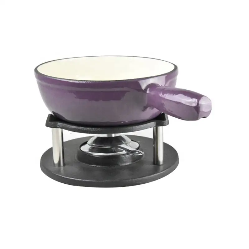 Набор эмалированного чугунного сырного фондю с спиртовым нагревателем или восковой топливной горелкой для шоколадного