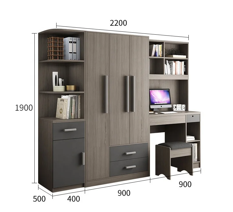 3 door latest 2022 wooden room custom closet mdf designs furniture bedroom wardrobe with study table