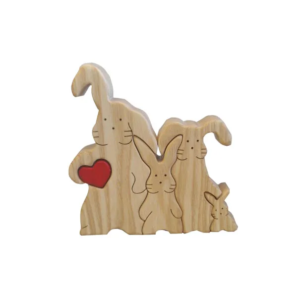 Wooden Rabbit Family Puzzle Bunny Family father mother baby Wooden Puzzle, 5 in 1 set,  Wooden Hare Family  Puzzle Decoration