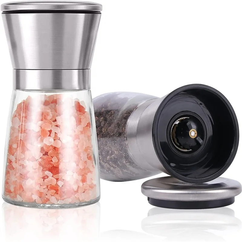 pepper grinder Stainless steel Adjustable Ceramic Core Chili salt grinder spice mills with 170ml glass jar