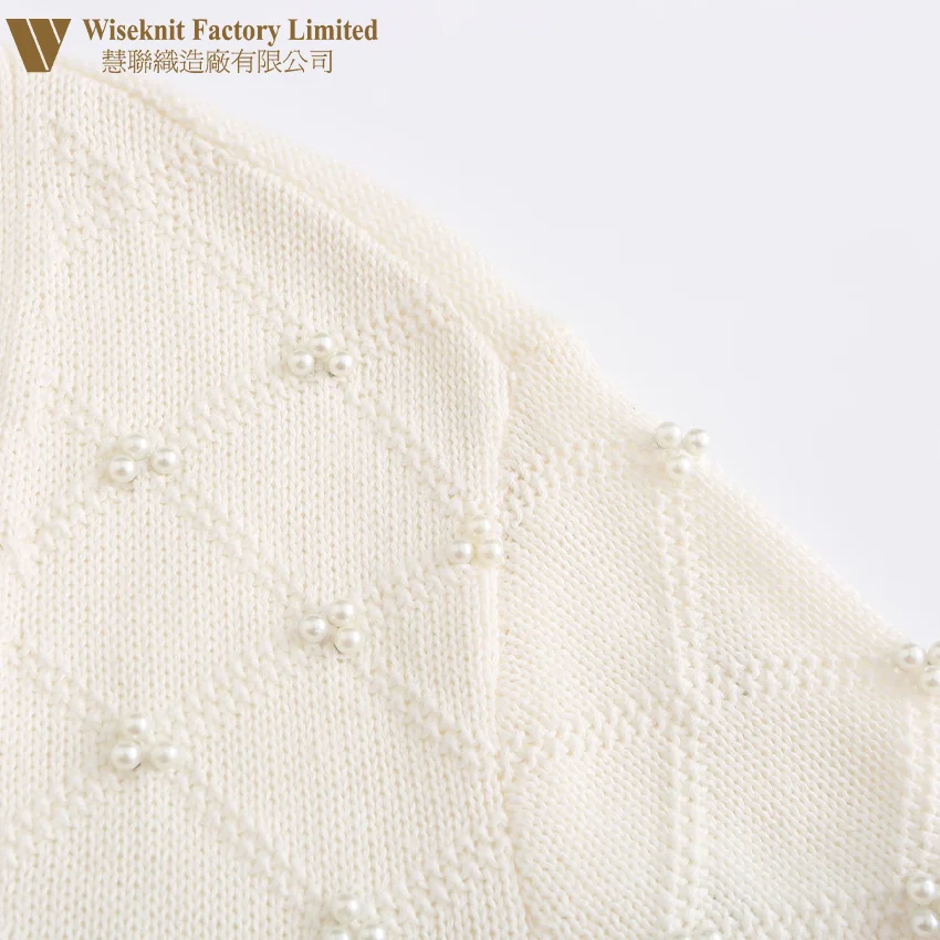 Korean Knitwear Twin Sets Women Cardigan Sweater with Pearl