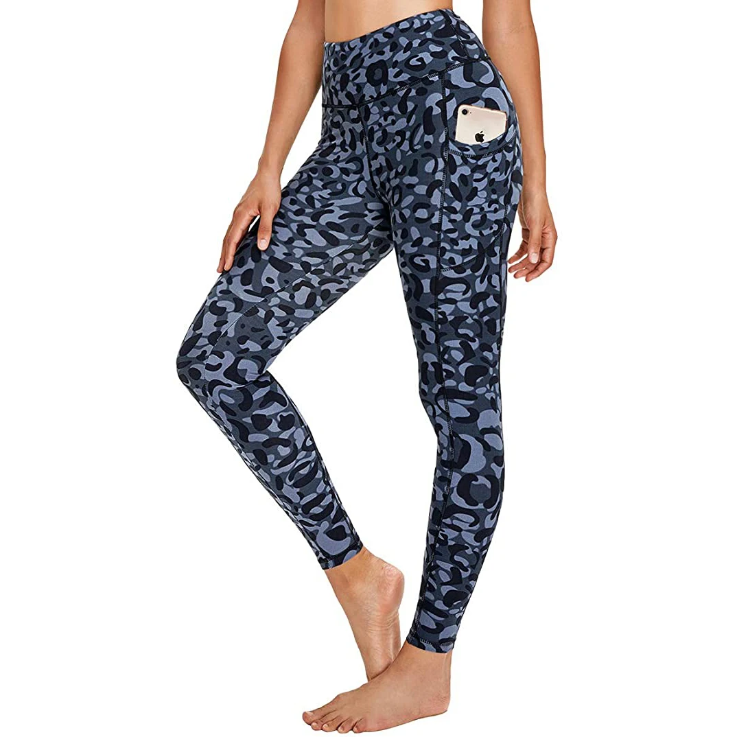 Женские Леггинсы для йоги с высокой талией и камуфляжным рисунком, длинные леггинсы с животным принтом для спортзала, фитнеса и бега с карманами
