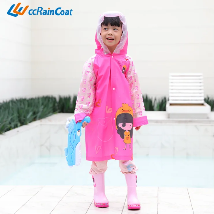 Factory wholesale Long Cute Colorful pvc raincoat for kids children waterproof with School Bag space