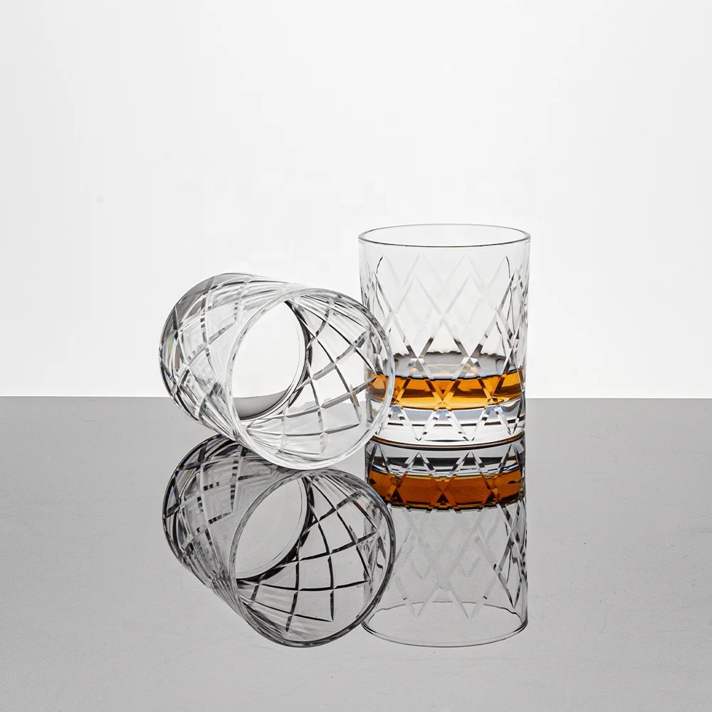 11.6 oz Manual Carving Premium  Thick Bottom Rum Style Glassware Whiskey Glass for Bourbon
