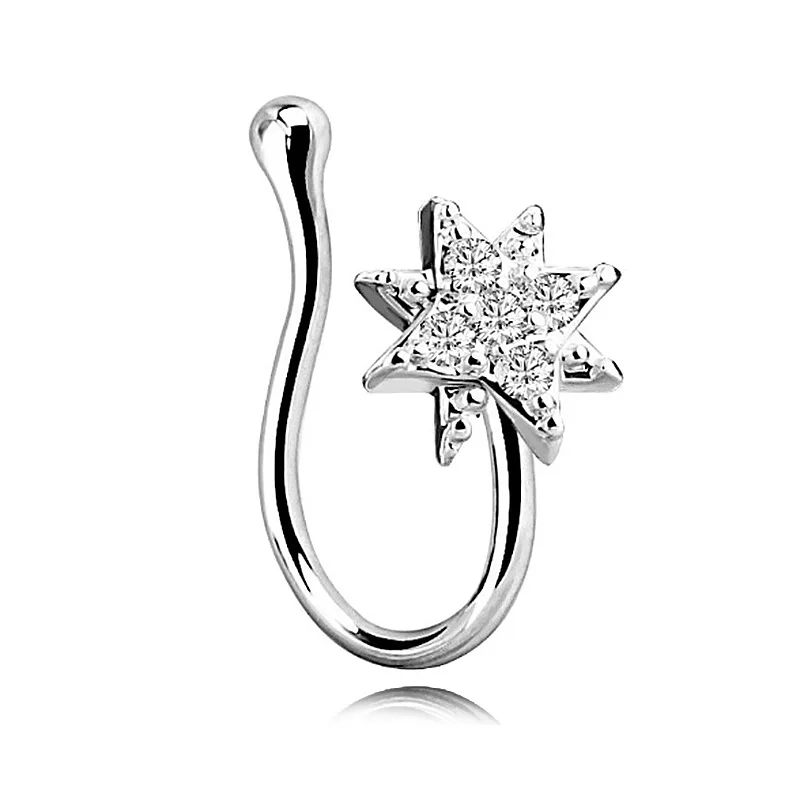 
Fashion 2021 USA designer designed 3 plated colors Rhinestone flower Nose Ring Stainless Steel imitateon Piercings Nose Jewelry 