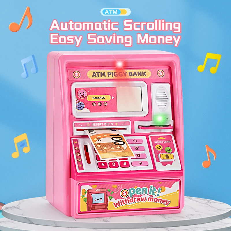 new kids mini  piggy bank toys ATM savings bank toy Fingerprint Password ATM Card Money Box Toys