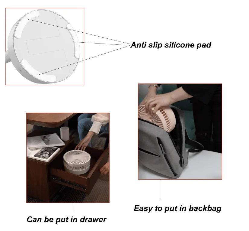 4 Speeds Adjustable Folding Stand Fan Usb Chargeable Table Floor Fan Built-in 7200mAh Battery