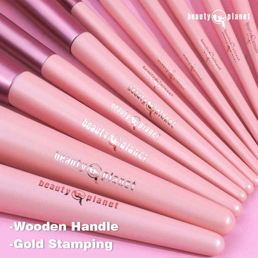 Beauty Planet Pink Makeup Brushes Set Custom 12 Piece Eyeshadow Professional Vegan Wholesale Pink Makeup Brushes Set With Case