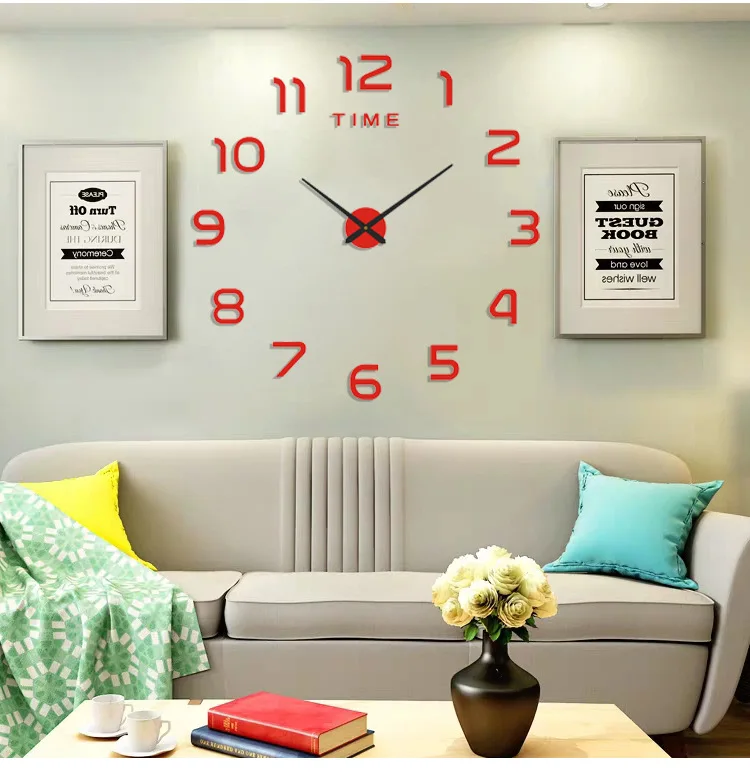 Novelty modern design home decorative wall sticker clock 3D frameless large DIY wall clock