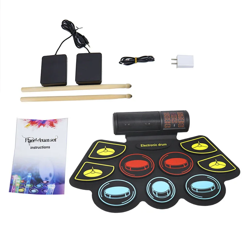 Electric Drum Set Roll Up Potable Drum Kit MIDI Practice Drum Pad With Dual Built-in Speaker