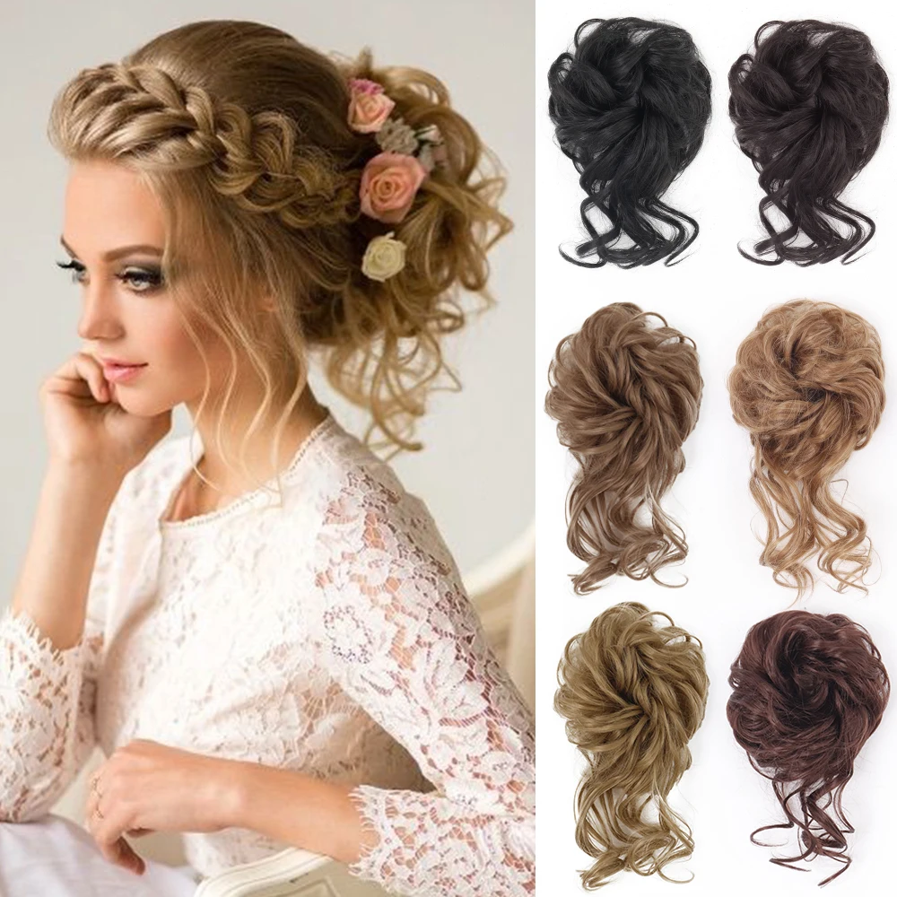 Synthetic Hair Bun Chignon Messy Curly Hair Band Elastic Scrunchy Hairpieces Chignon Donut Updo Hair Pieces for Womens