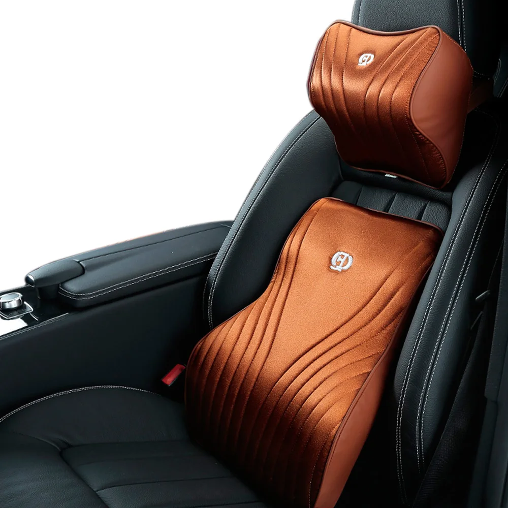 Breathable Car Seat Neck Rest Pillow Set Silk Leather Back Cushion Support Head Waist Pillows