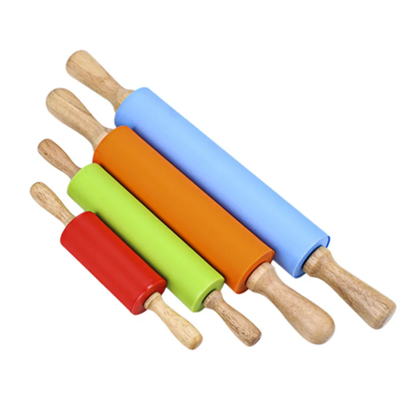 Wholesale Kitchen Bakeware Tools Wooden Handle Chapati Dough Roller Silicone Rolling Pin