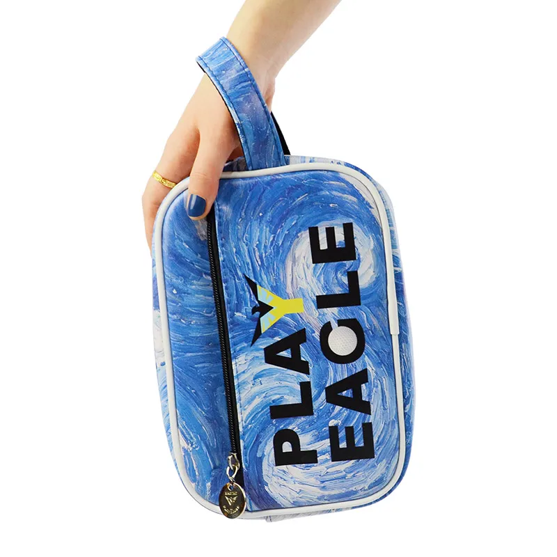 PLAYEAGLE Golf Handbag Double Zipper PU Leather Mini Sport Pouch Blue Golf Bag