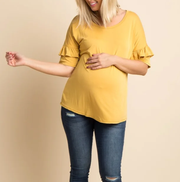 Топ для грудного вскармливания с рюшами на рукавах Одежда для беременных топы для беременных женские топы