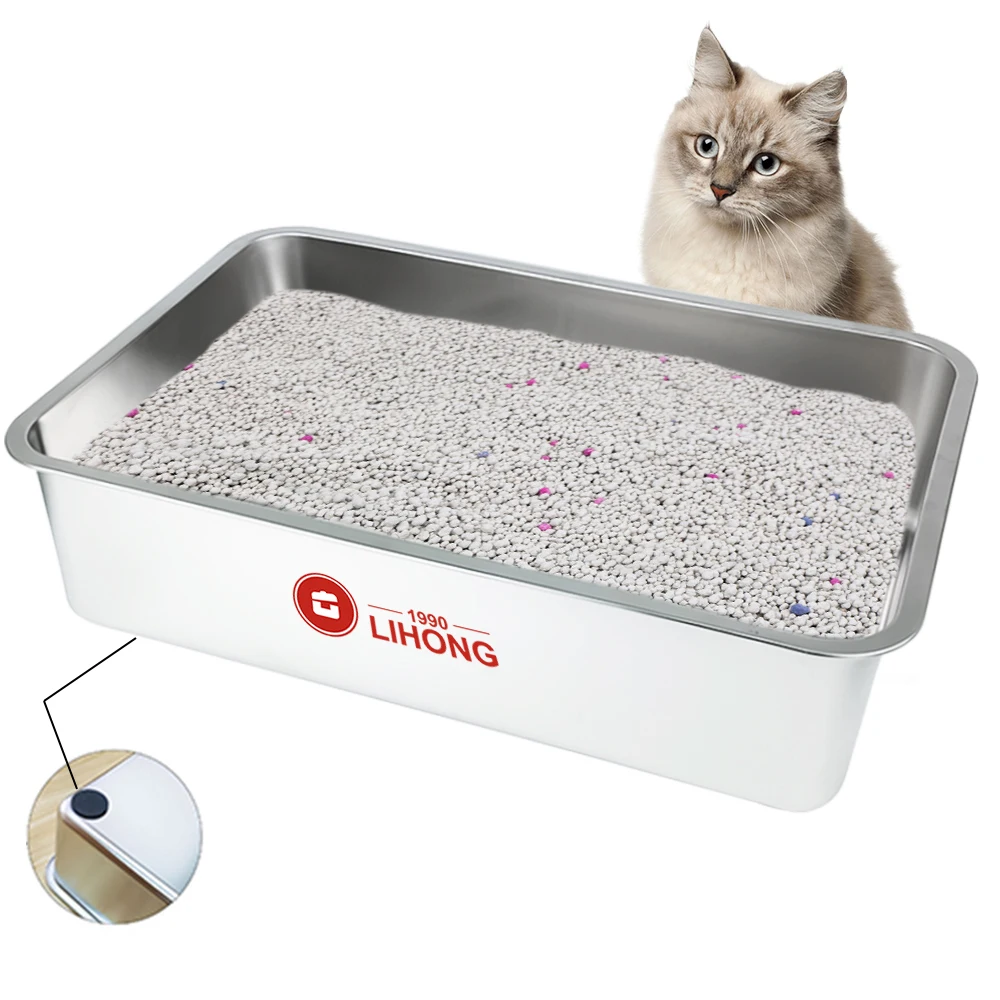 Изготовленный на заказ белый ящик для туалета для кошек из нержавеющей стали, металлический лоток для кошачьих туалетов с уменьшенным запахом, нескользящий ящик для кошачьих туалетов