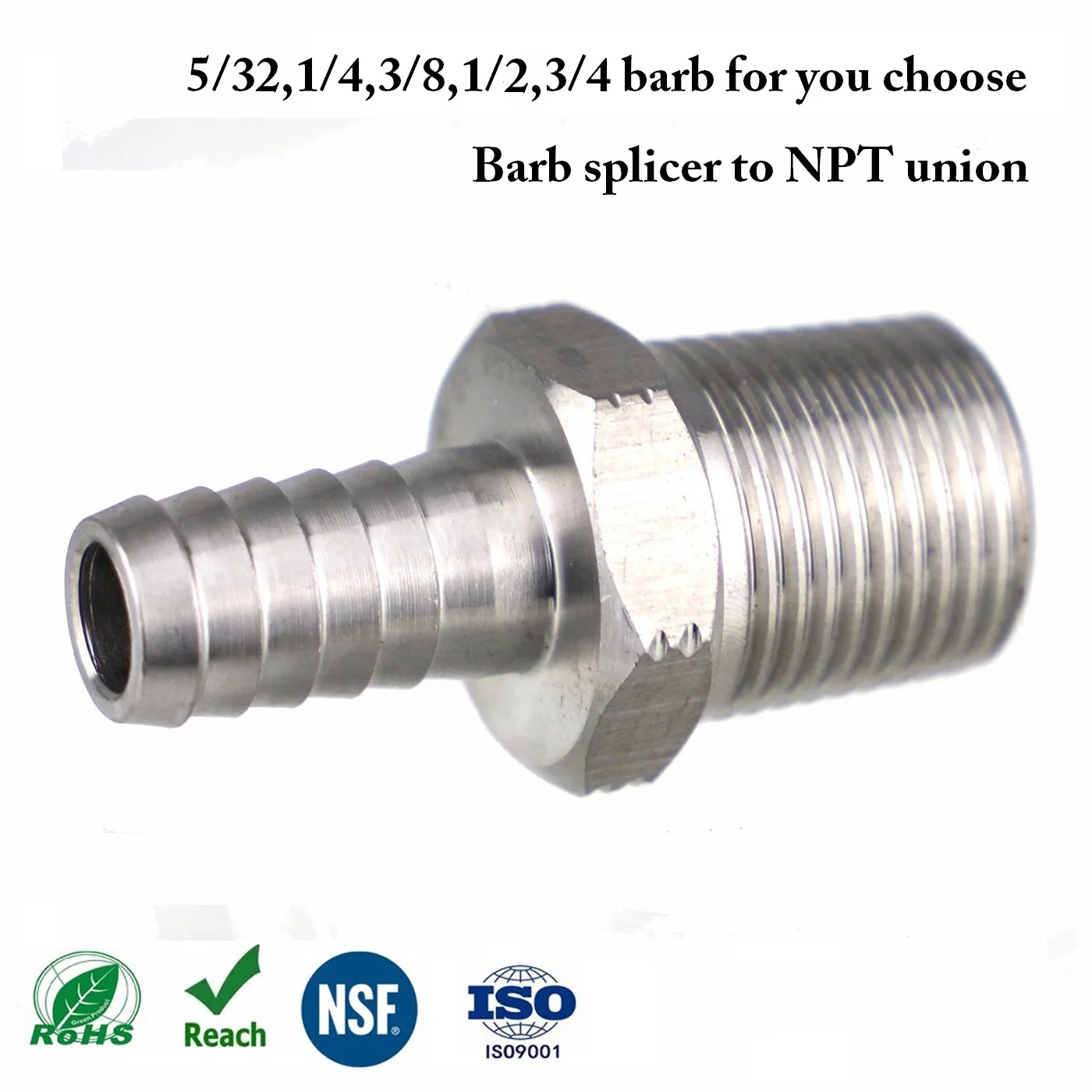 Stainless Steel High-Quality Straight Adapter 1/4 Barb to 3/8 NPT Tube Union Quick Coupler Pipe Fitting
