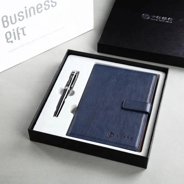 High Quality Luxury Customized Gift Set A5 Size PU Leather Planner Notebook with Metal Pen