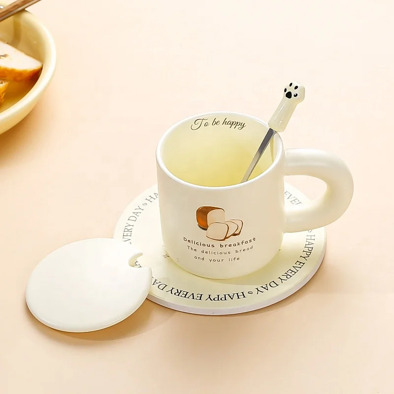 New Arrival Ins Korea Cartoon Croissant Bear Mug Large Capacity Milk Cup Heat Resistant Ceramic Couple