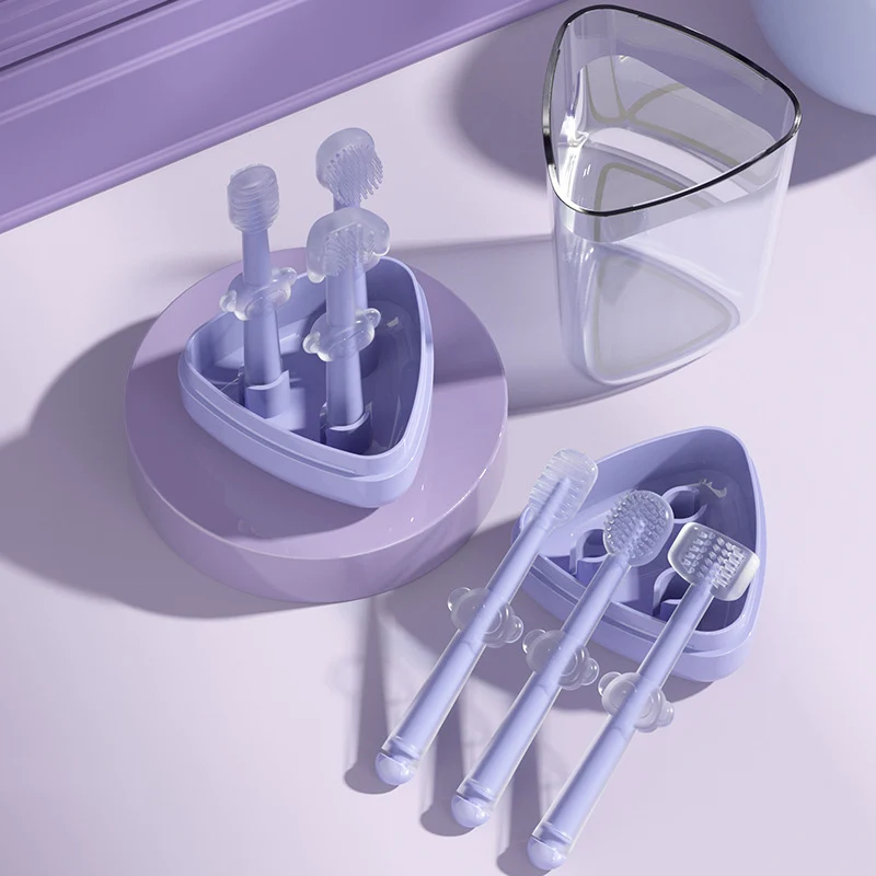 Custom Silicone Toothbrush Set Tongue brush Three Stages OralCare For Infants Training Toothbrush Oral Health Care