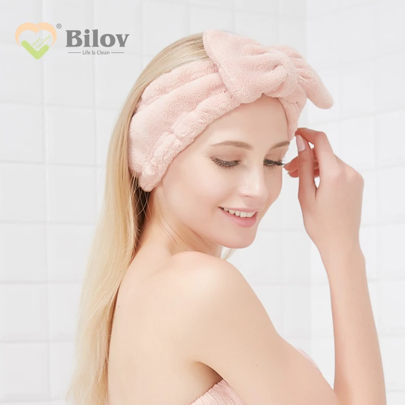 Custom Women Softness Ladies Bathroom Skin Care Head Hair Band Coral Fleece Face Wash Ladies Spa Headband With Bow