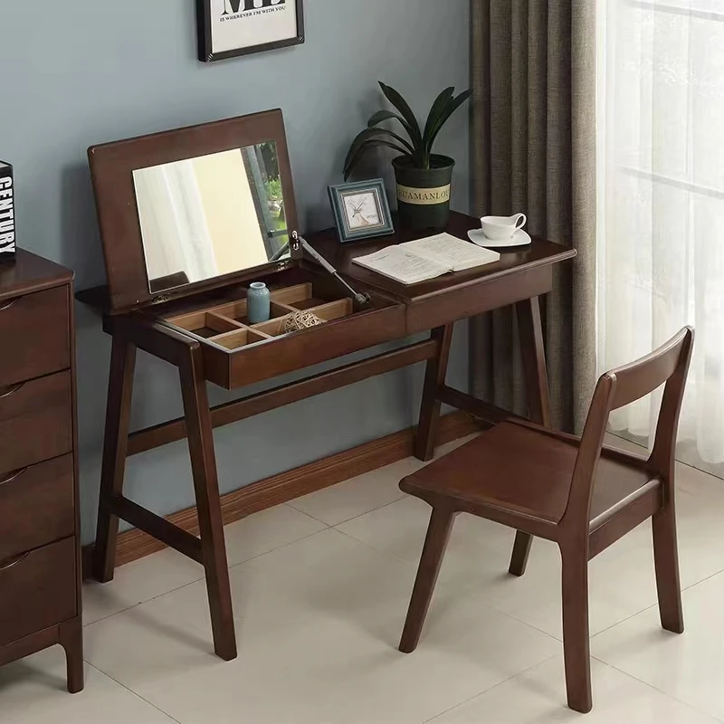 Bedroom Dresser Furniture Chair Simple  Solid Wood  Table With Mirror And Drawers