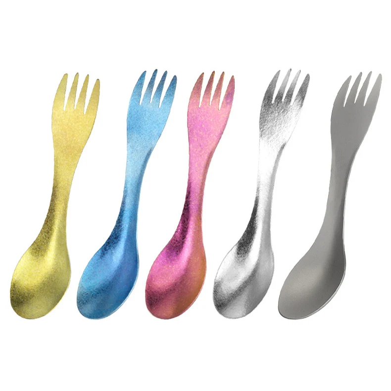 Wholesale Multi function Titanium Spoon Titanium Fork Dual Purpose Portable Titanium Spoon Fork