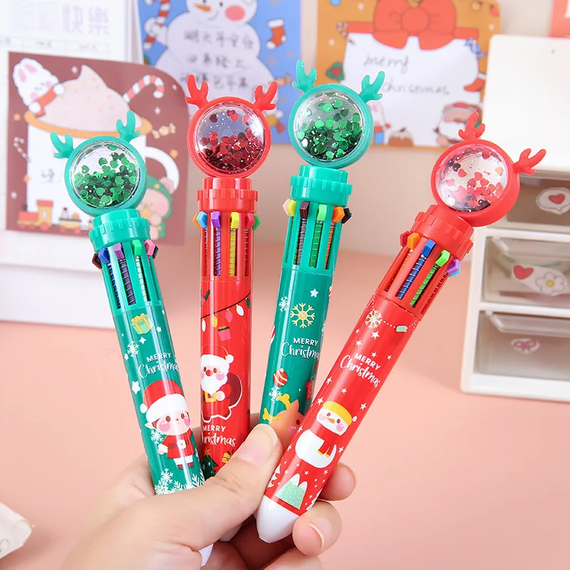 High Grade Fluent Writing Ball Pen Christmas 10 Colores Ball Pen With Shining Powder