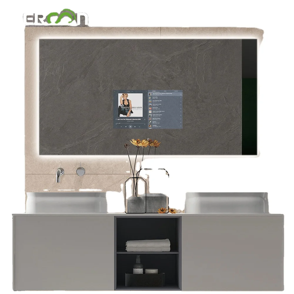 Vercon  back-lit bathroom mirror TV 1200*800mm illuminated TV mirror water-proof  smart mirror  Android 21.5inch touchscreen