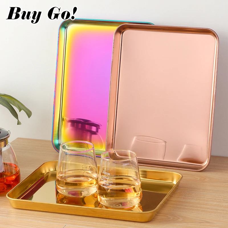 Wholesale Custom Logo Rectangle Metal Rolling Tray Mirror Gold Stainless Steel Serving Tray
