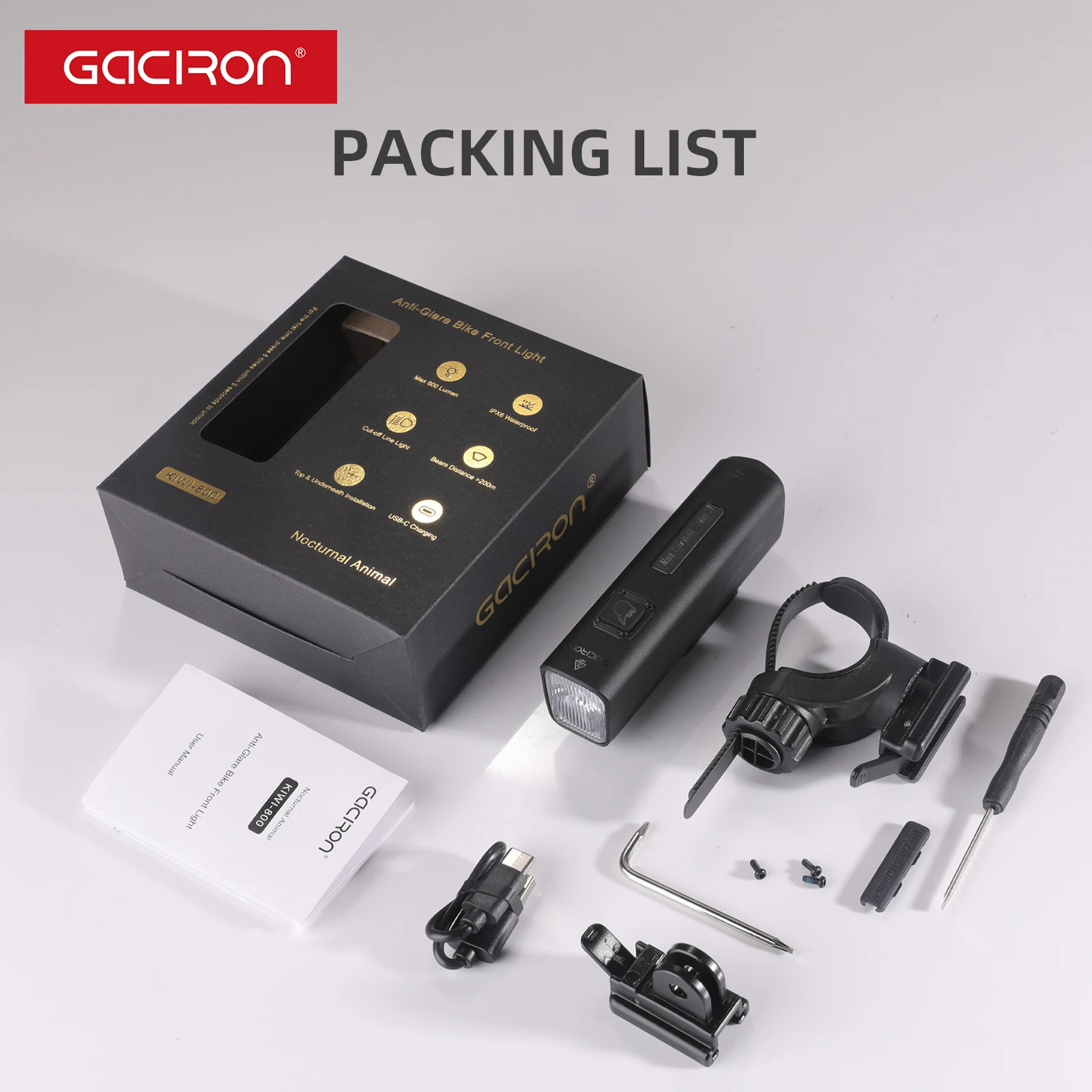 Gaciron KIWI-800 Lumen Cut-off Bike Lights Rechargeable Safety Bicycle Lights Bright Cycle Lights Waterproof LED Bike Headlight