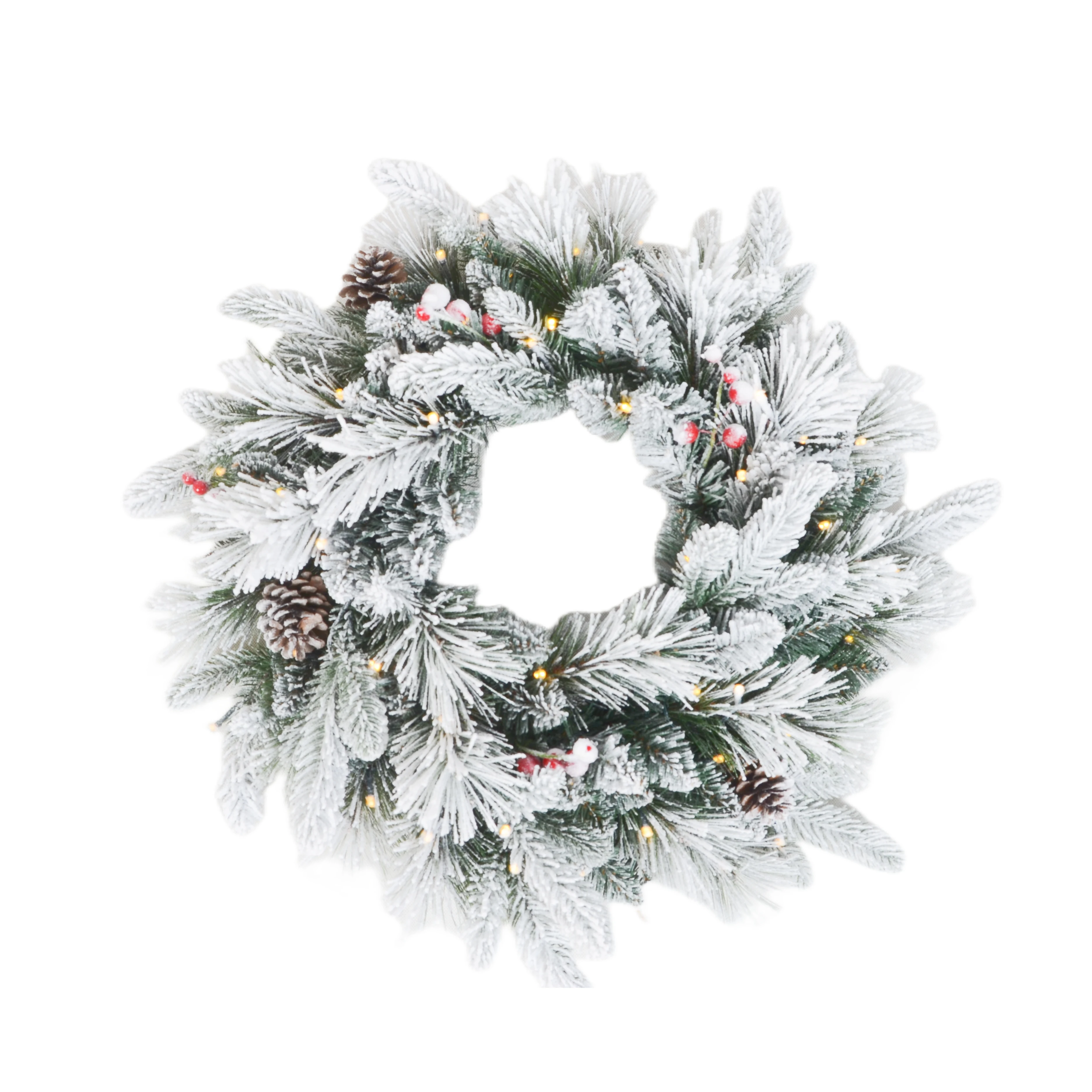 Fully Decorated Flocked Snowy venta al por mayor coronas de navidad Christmas Wreaths For Xmas