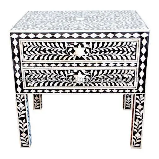 Bone Inlay Bedside Bedroom Nightstand table by Art Assembly