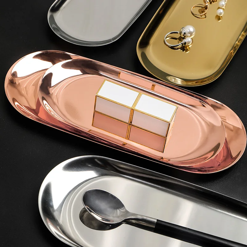 Metal Stainless Steel Fruit Jewelry Storage Tray Nordic desktop Metal Storage Ins Golden Dish Silver Tray Jewelry Tray