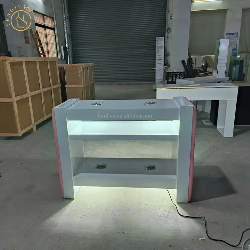 High Quality Modern Salon Furniture Nail Tables Wood Manicure Table Station with Fan