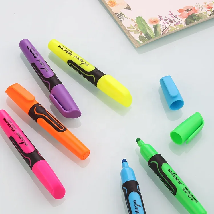Wholesale Promotional Classic Style Muti-colored Customised Text Marker Stationery Highlighter
