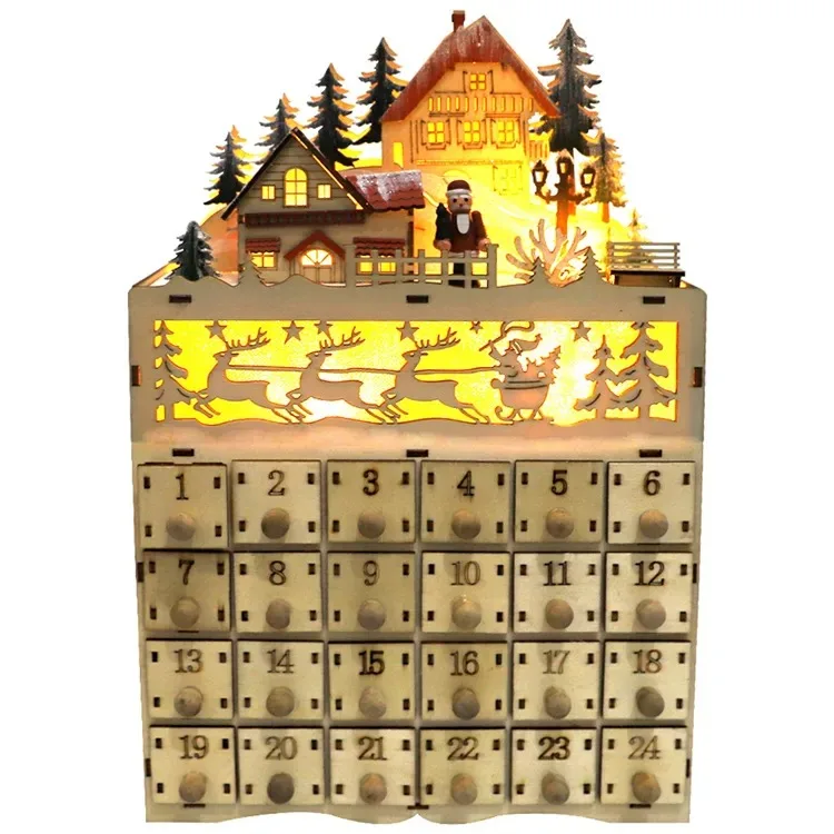 Wholesale Custom Wooden Christmas Tree Advent Calendar Box Hanging Shape for Home Use Light Chocolate Wooden Frame Party